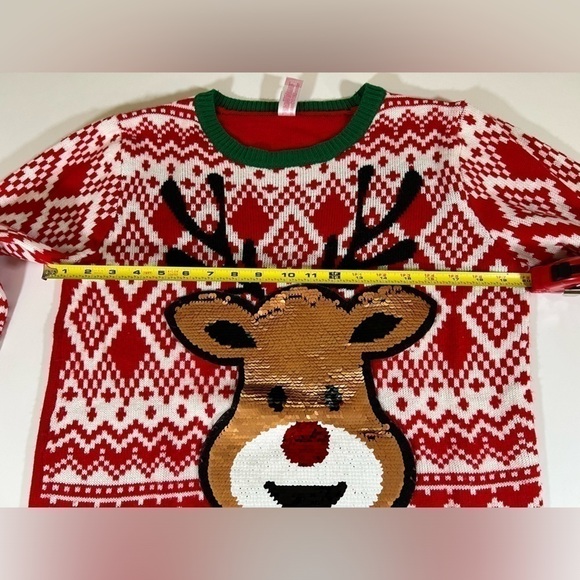 No Boundaries reindeer sequin graphic red fair isle sweater sz XL christmas - Picture 7 of 7
